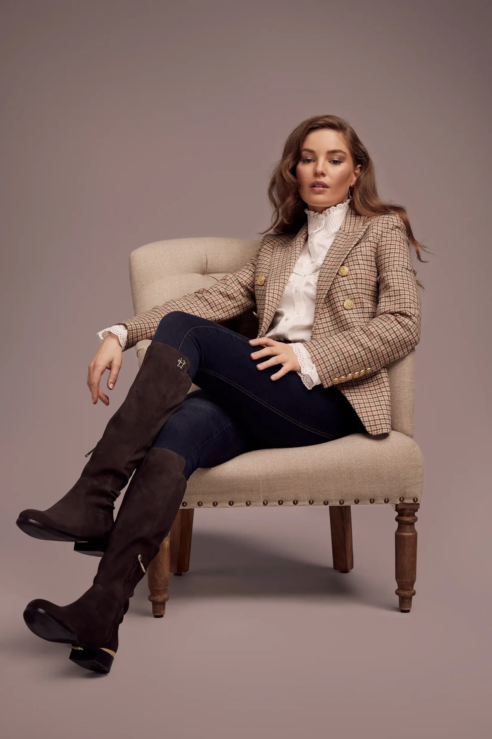 Holland Cooper Boots|Footwear-Albany Knee Boot Chocolate Suede