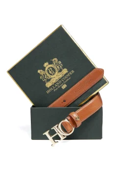 Holland Cooper Belts|Belts-Atelier Slim Logo Belt Tan Contrast