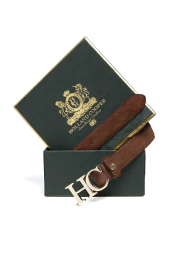 Holland Cooper Belts|Belts-Atelier Slim Logo Belt Chocolate Suede
