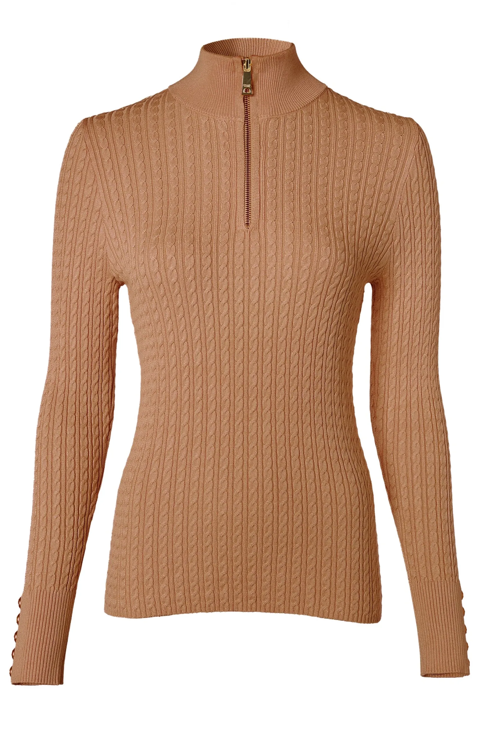 Holland Cooper Knitwear|Shop By Product-Ava Half Zip Knit Dark Camel Marl