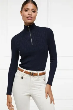 Holland Cooper Knitwear|Shop By Product-Ava Half Zip Knit Ink Navy