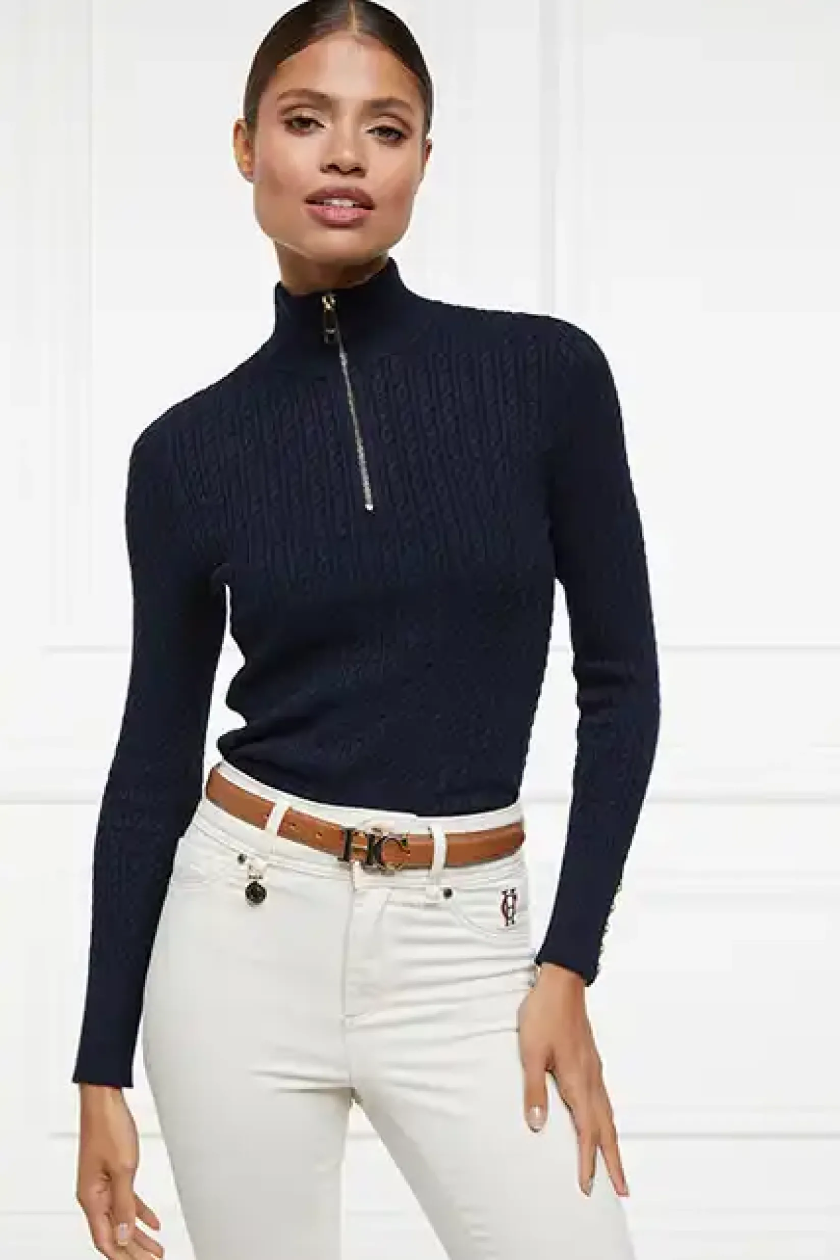 Holland Cooper Knitwear|Shop By Product-Ava Half Zip Knit Ink Navy
