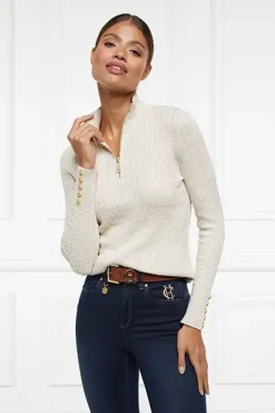 Holland Cooper Knitwear|Shop By Product-Ava Half Zip Knit Almond