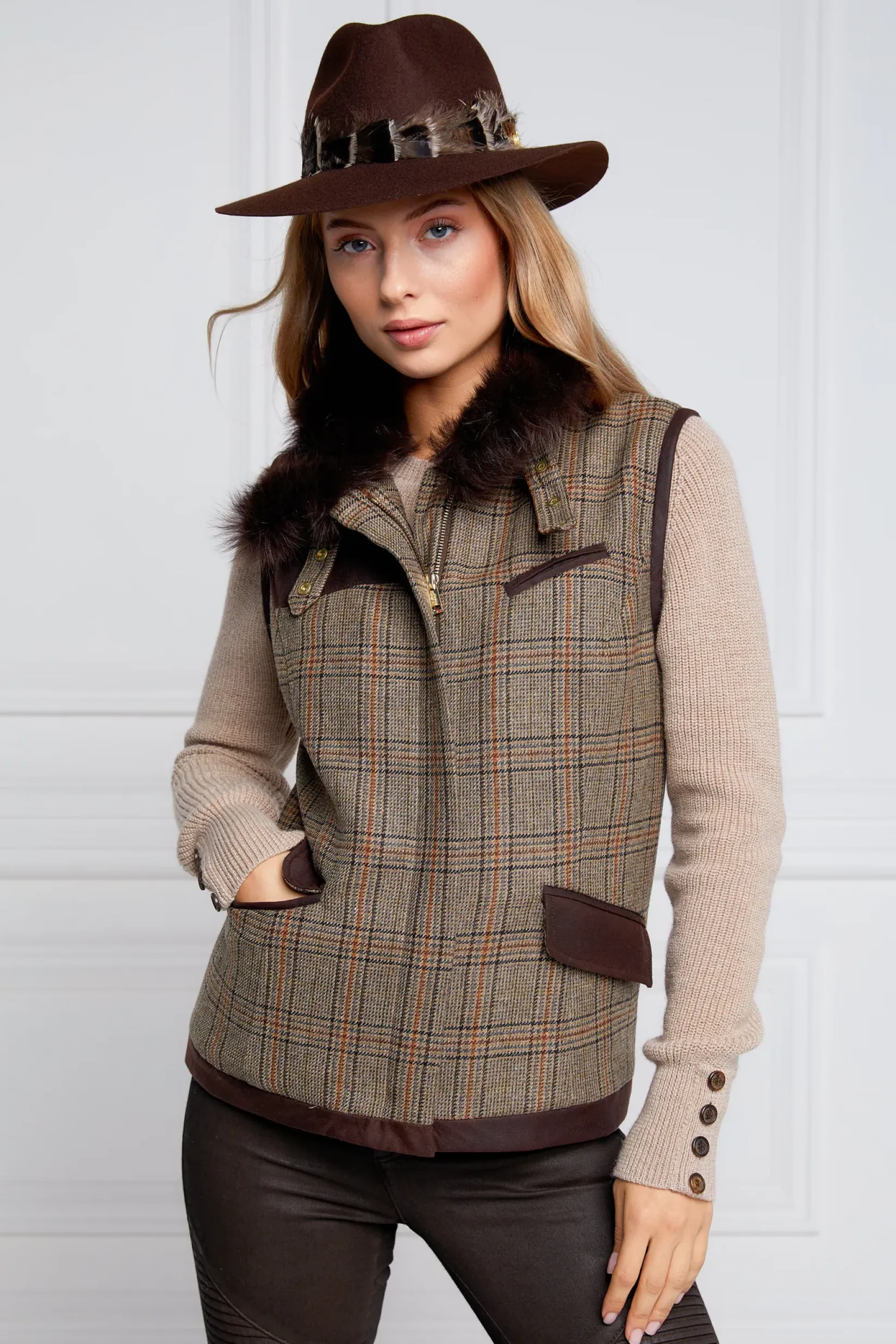 Holland Cooper Gilets|Country Collection-Aviator Gilet Bourbon Tweed