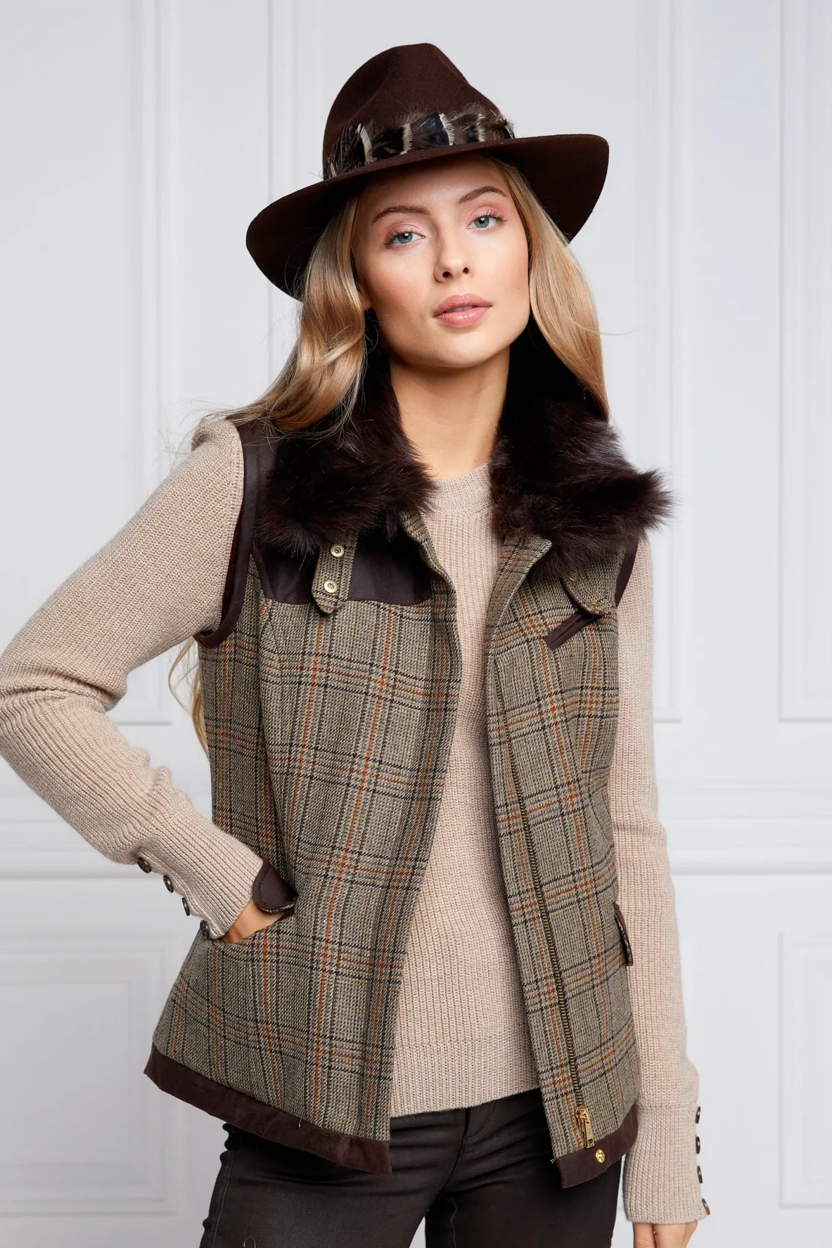 Holland Cooper Gilets|Country Collection-Aviator Gilet Bourbon Tweed