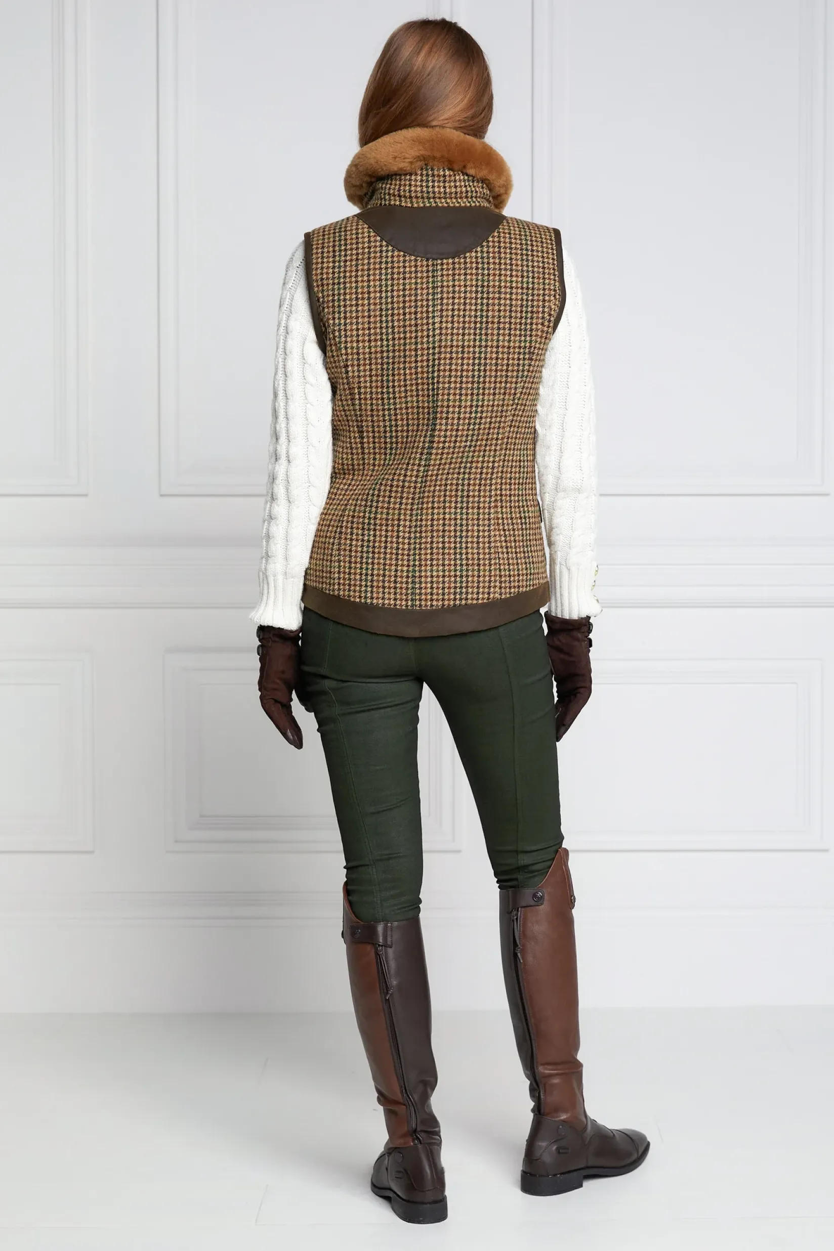 Holland Cooper Gilets-Aviator Gilet Hailes Green Tweed
