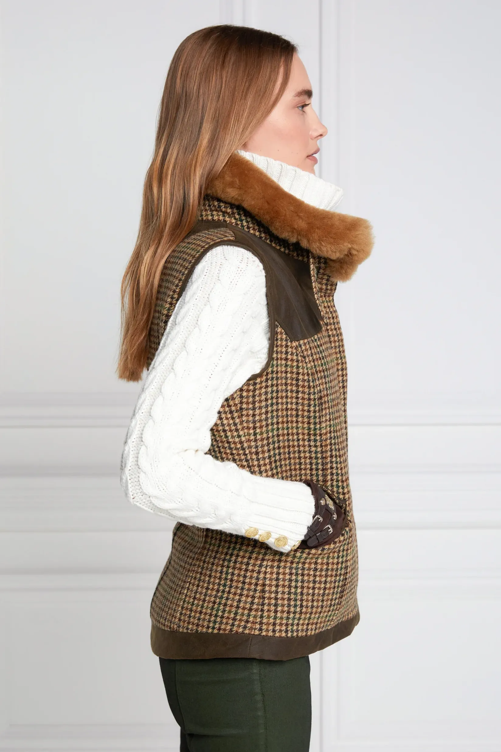 Holland Cooper Gilets-Aviator Gilet Hailes Green Tweed