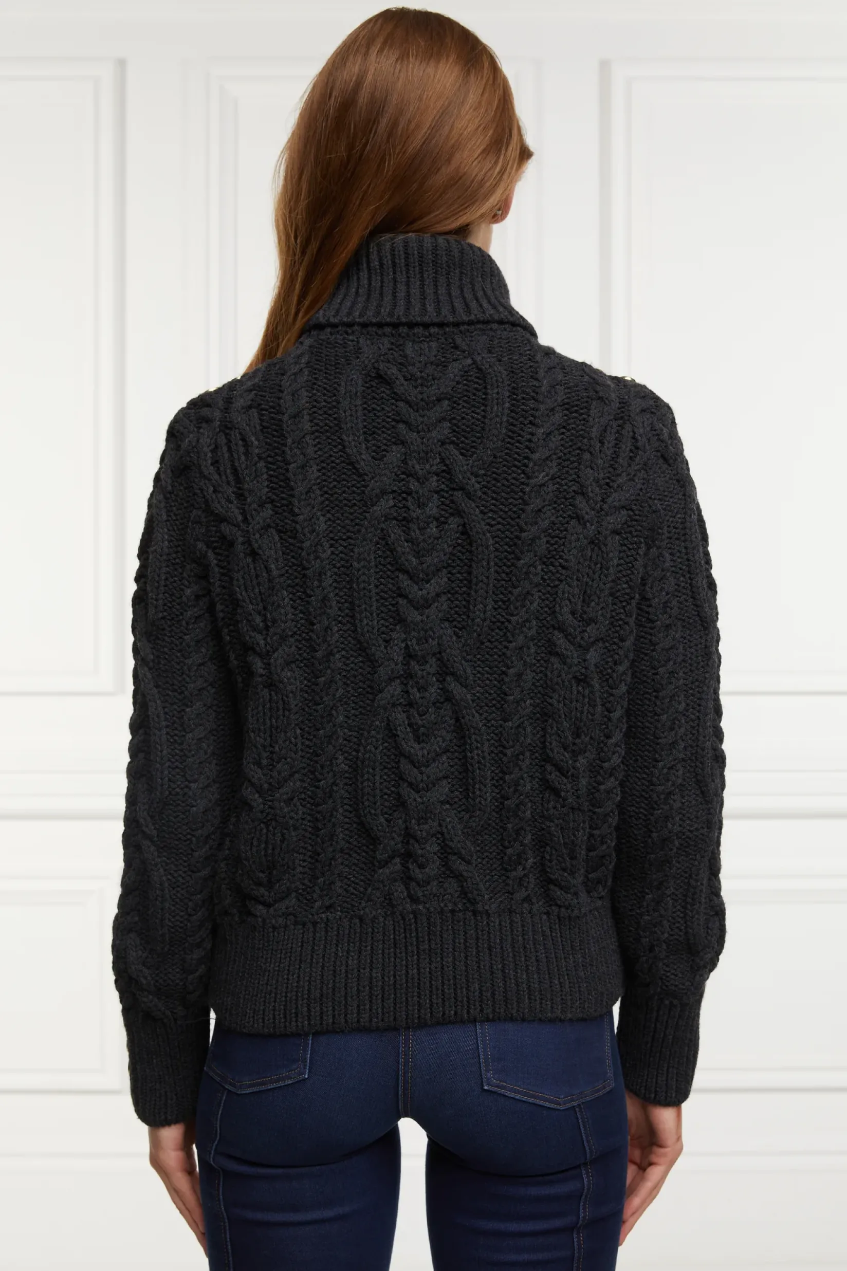 Holland Cooper Knitwear-Belgravia Cable Knit Dark Grey Marl