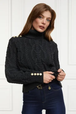 Holland Cooper Knitwear-Belgravia Cable Knit Dark Grey Marl