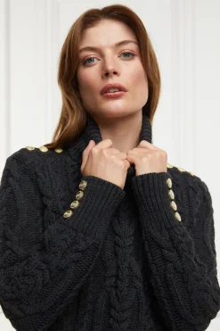 Holland Cooper Knitwear-Belgravia Cable Knit Dark Grey Marl