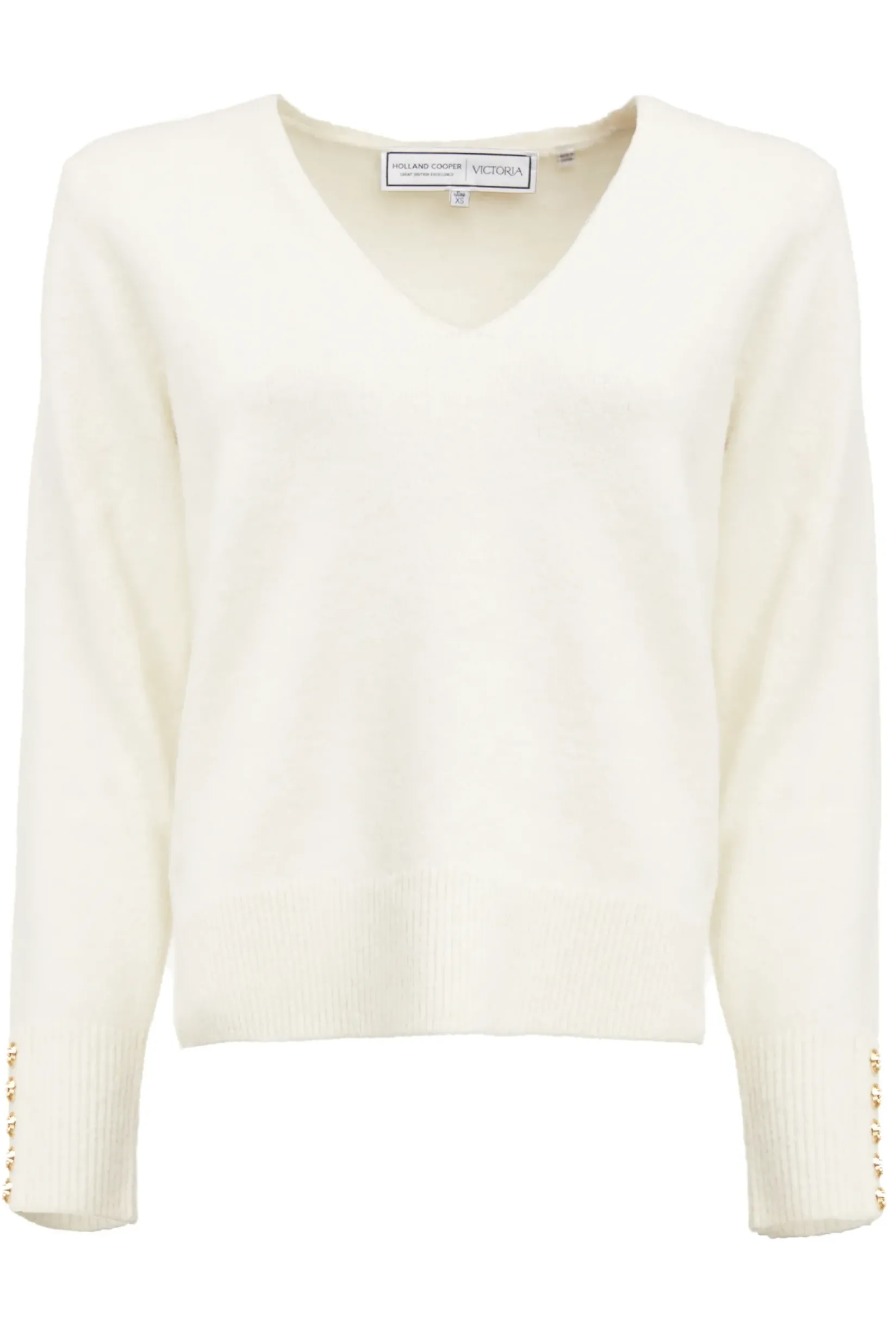 Holland Cooper Knitwear-Berkeley V-Neck Knit Natural