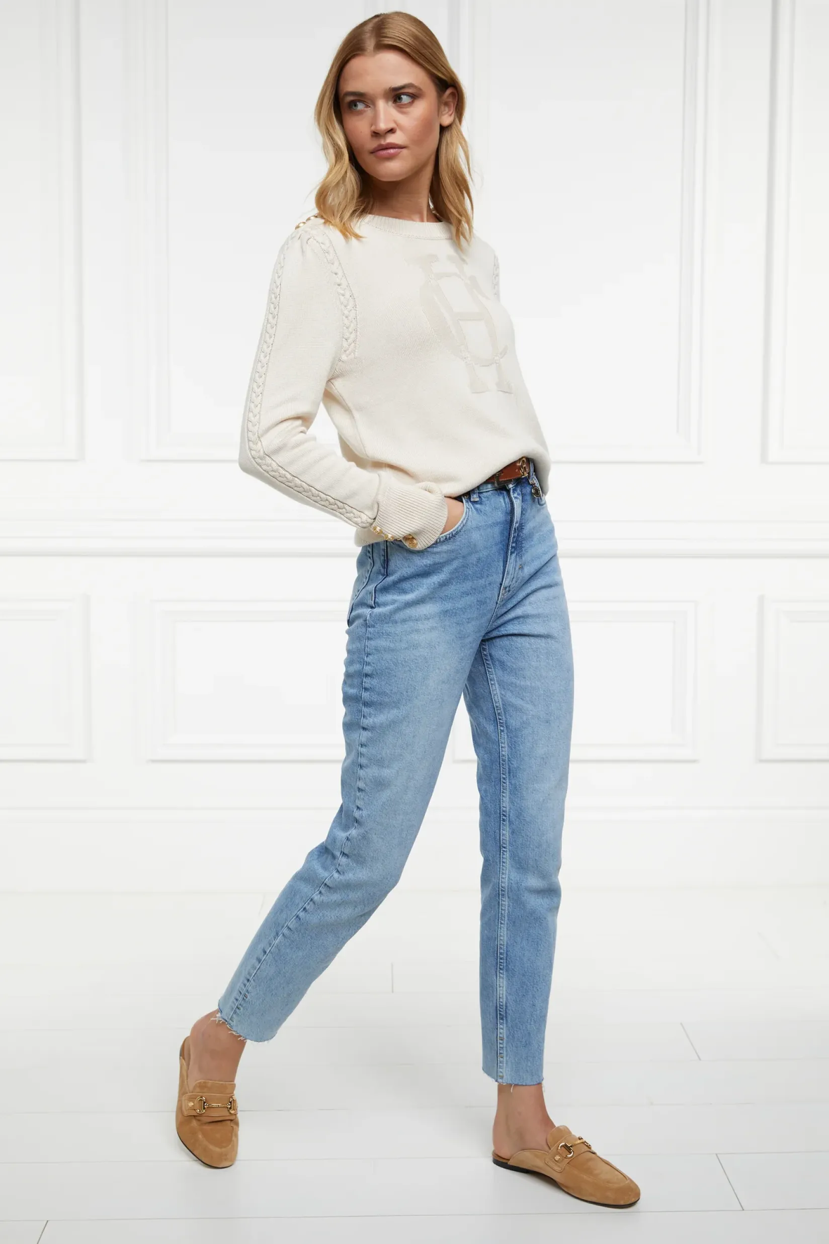 Holland Cooper Knitwear-Bibury Crew Neck Knit Almond