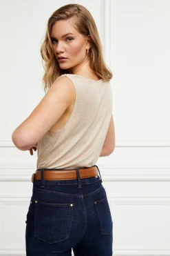 Holland Cooper Tops-Boat Neck Vest Camel