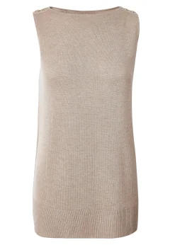 Holland Cooper Tops-Boat Neck Vest Camel