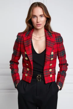 Holland Cooper Blazers|Jackets-Brompton Jacket Red Tartan