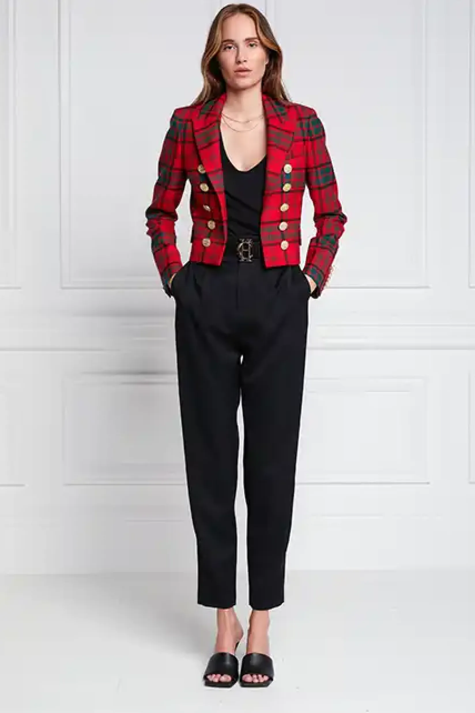 Holland Cooper Blazers|Jackets-Brompton Jacket Red Tartan