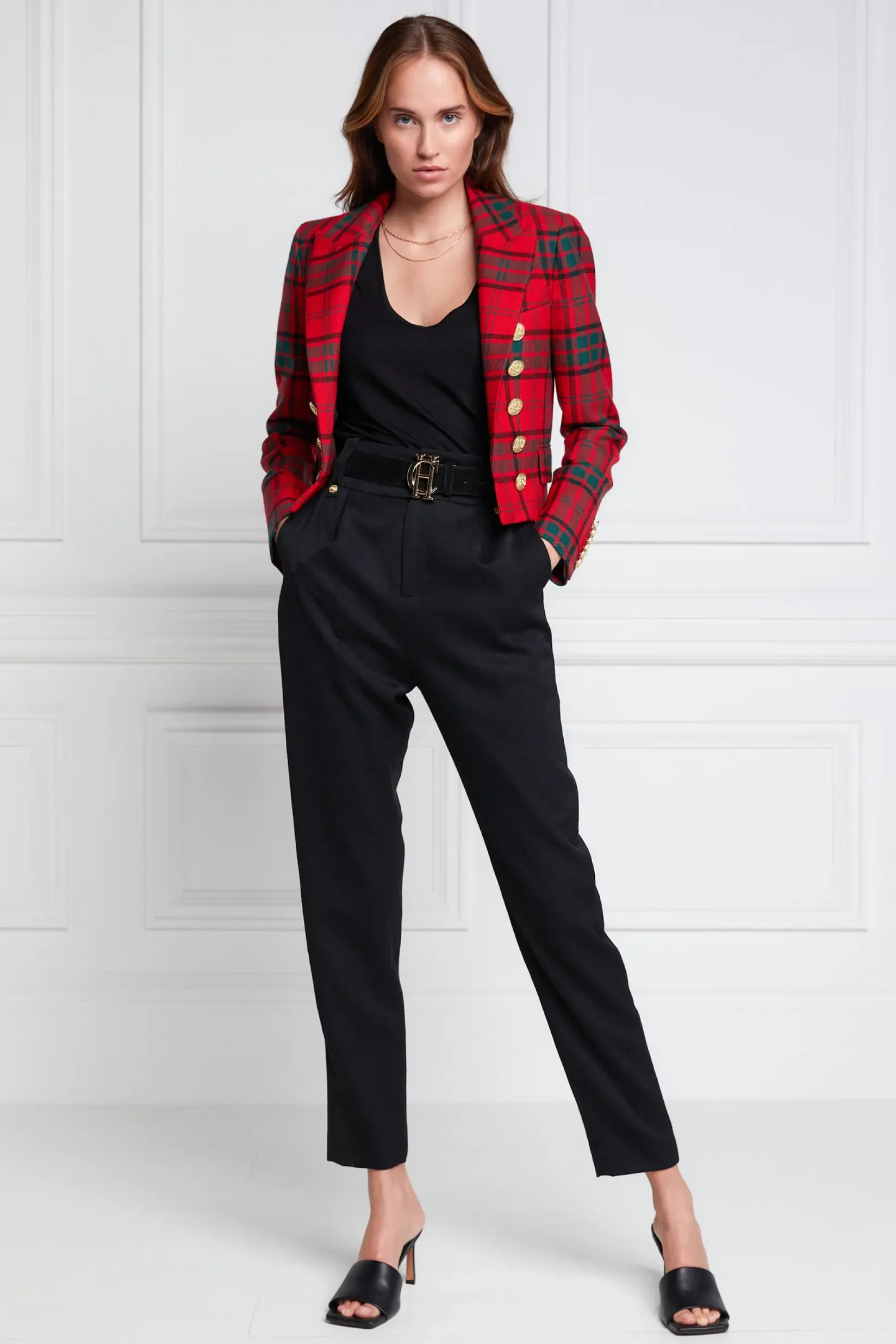 Holland Cooper Blazers|Jackets-Brompton Jacket Red Tartan