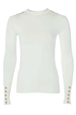 Holland Cooper Knitwear|Wardrobe Staples-Buttoned Knit Crew Neck Cream