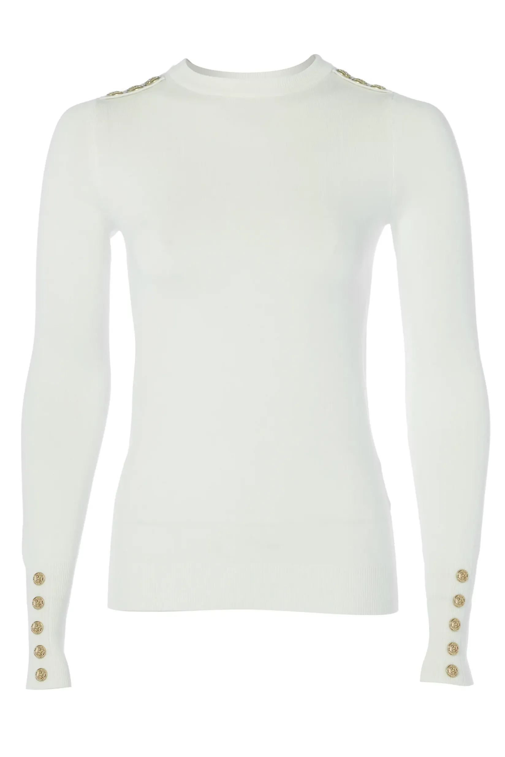 Holland Cooper Knitwear|Wardrobe Staples-Buttoned Knit Crew Neck Cream