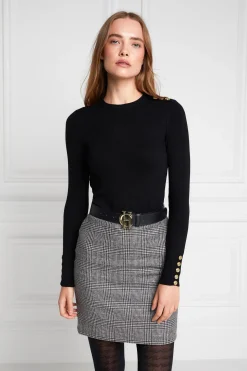 Holland Cooper Knitwear-Buttoned Knit Crew Neck Black