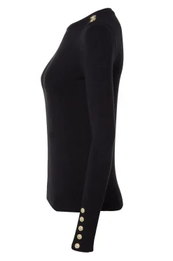 Holland Cooper Knitwear-Buttoned Knit Crew Neck Black