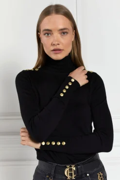 Holland Cooper Knitwear|Seasonal Inspiration-Buttoned Knit Roll Neck Black