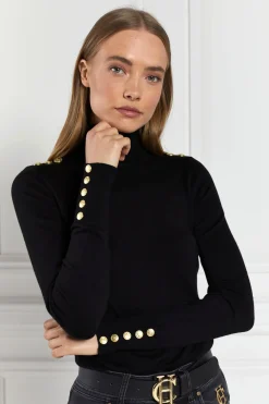 Holland Cooper Knitwear|Seasonal Inspiration-Buttoned Knit Roll Neck Black