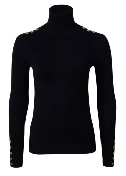 Holland Cooper Knitwear|Seasonal Inspiration-Buttoned Knit Roll Neck Black