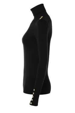 Holland Cooper Knitwear|Seasonal Inspiration-Buttoned Knit Roll Neck Black