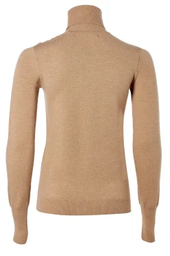 Holland Cooper Knitwear-Buttoned Knit Roll Neck Dark Camel