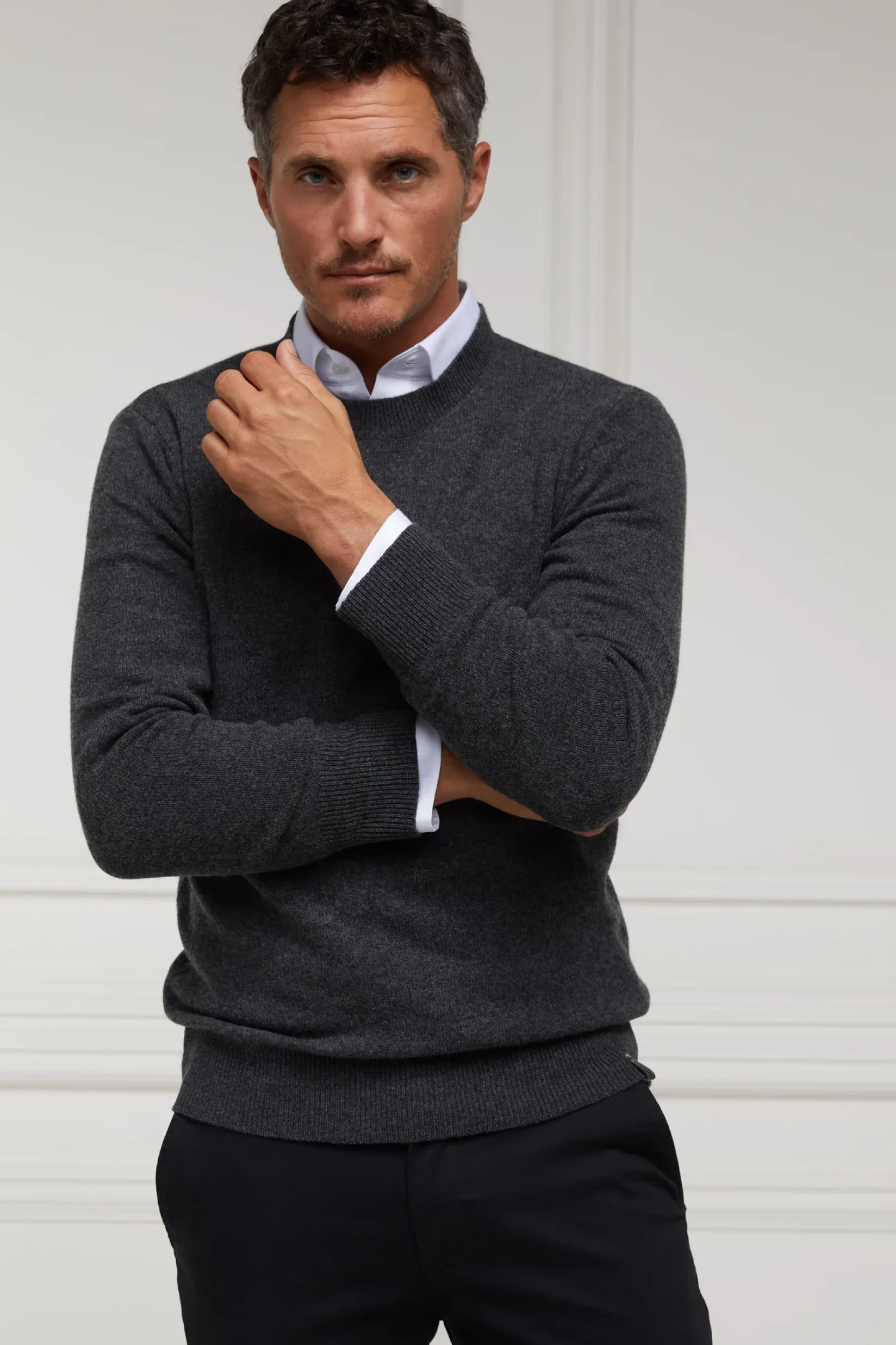 Holland Cooper Gifts For Him|Knitwear-Byron Crew Neck Knit Charcoal
