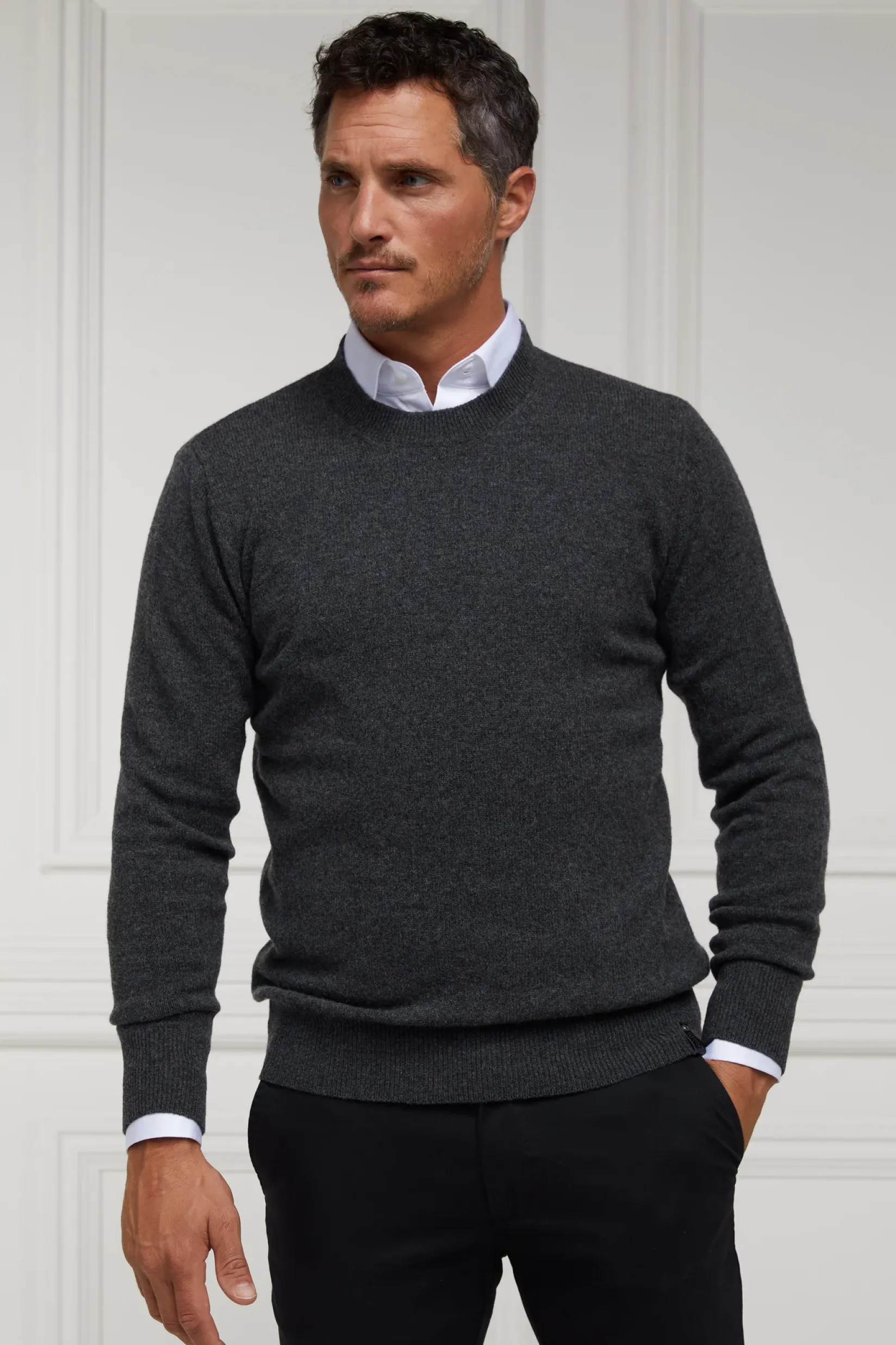 Holland Cooper Gifts For Him|Knitwear-Byron Crew Neck Knit Charcoal