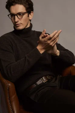 Holland Cooper Gifts For Him|Knitwear-Byron Roll Neck Knit Chocolate