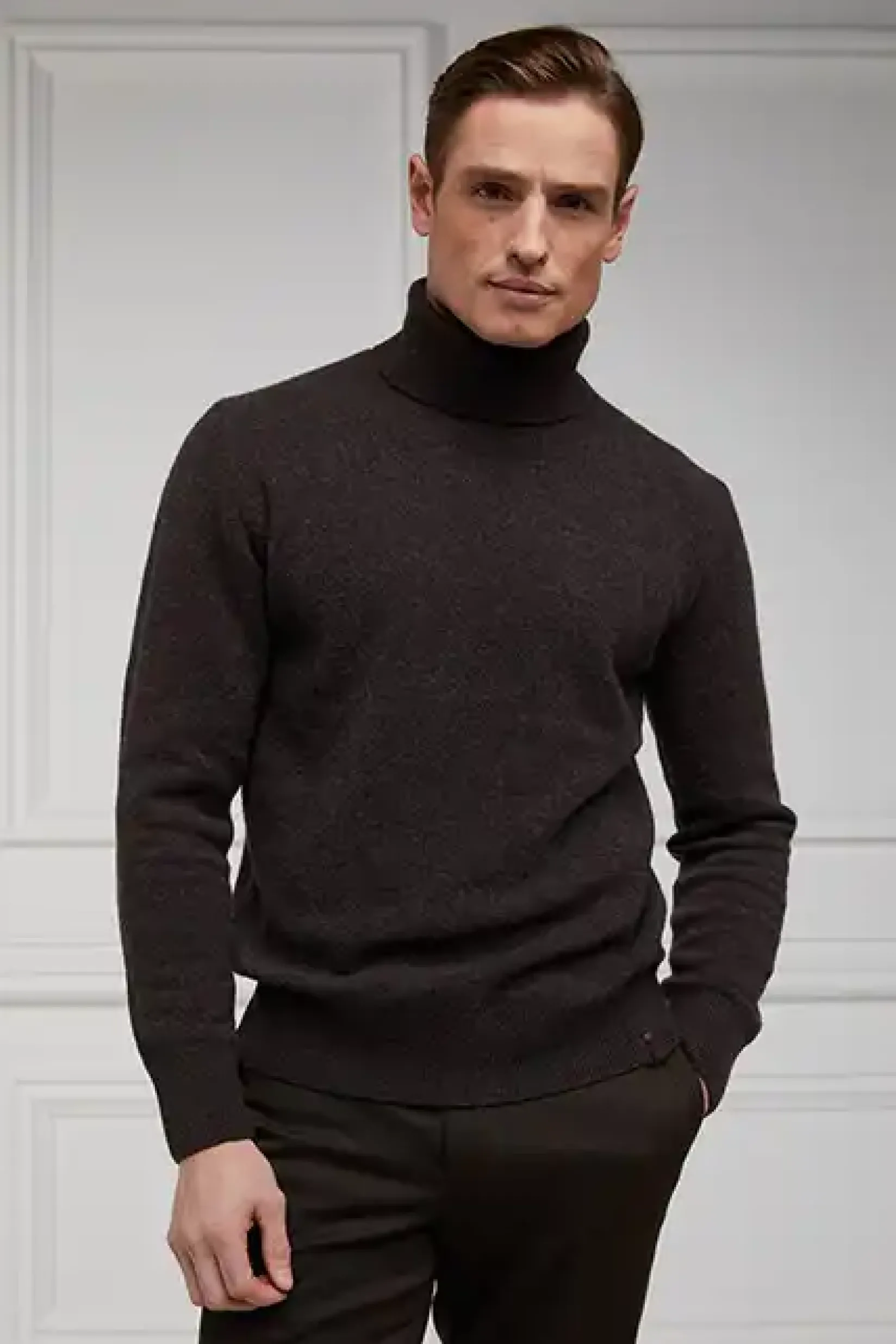 Holland Cooper Gifts For Him|Knitwear-Byron Roll Neck Knit Chocolate