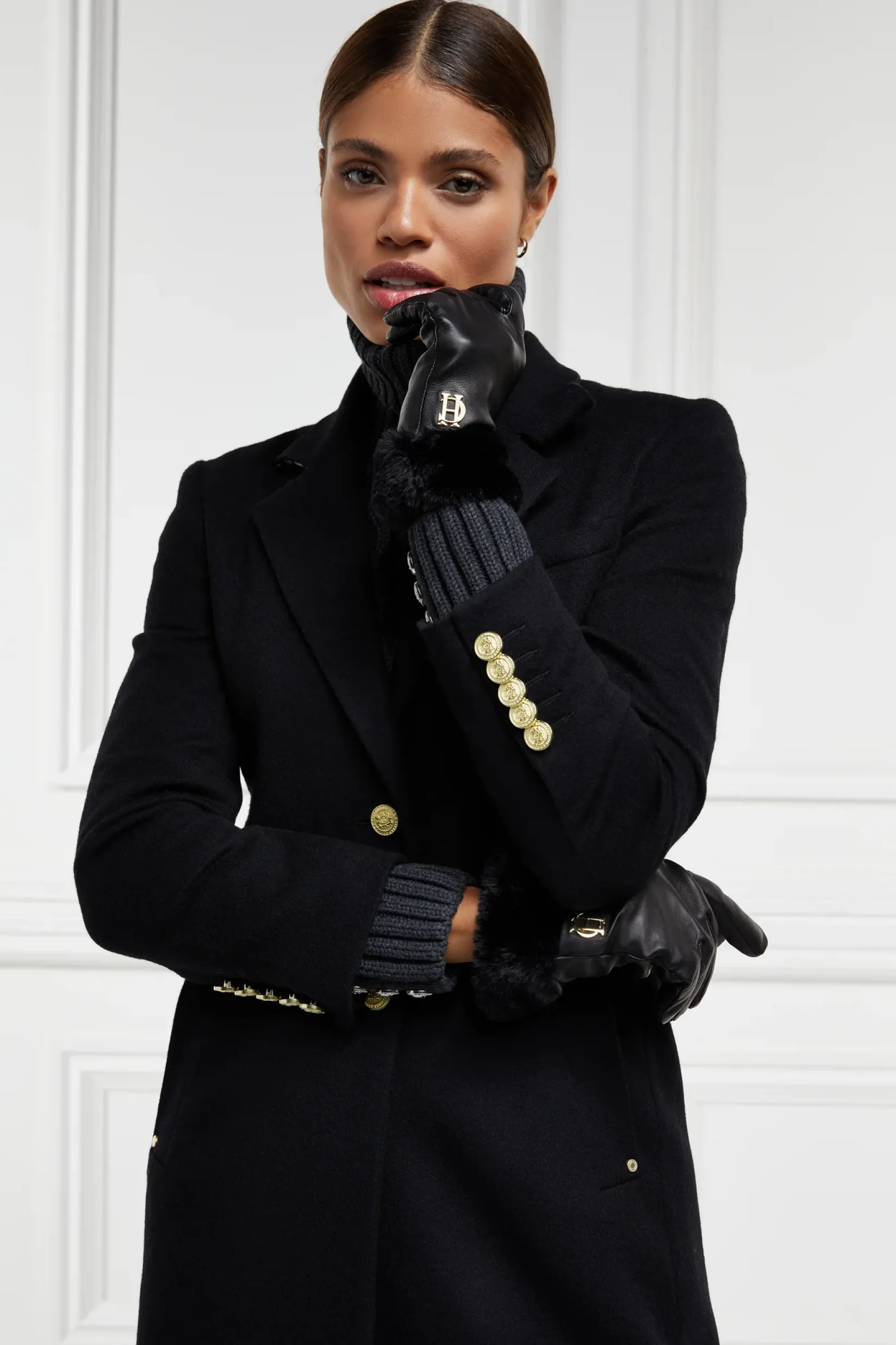 Holland Cooper Accessories|Shop Women-Cashmere Lined Faux Trim Leather Gloves