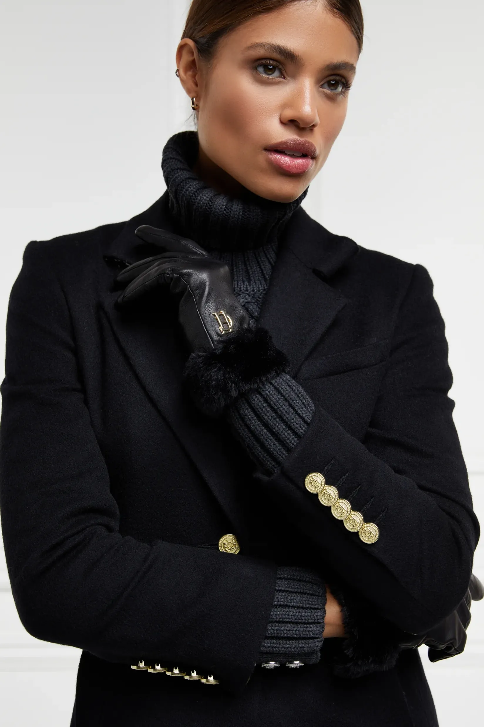 Holland Cooper Accessories|Shop Women-Cashmere Lined Faux Trim Leather Gloves