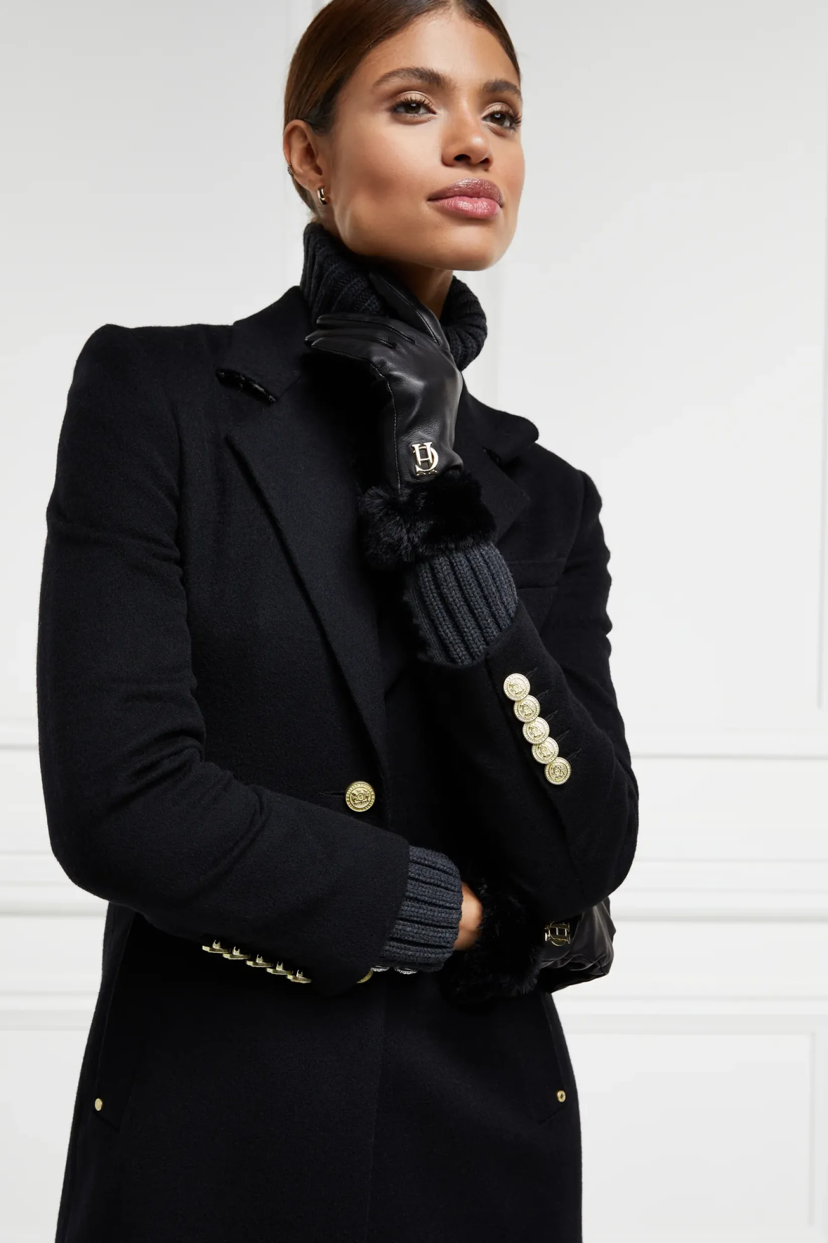 Holland Cooper Accessories|Shop Women-Cashmere Lined Faux Trim Leather Gloves