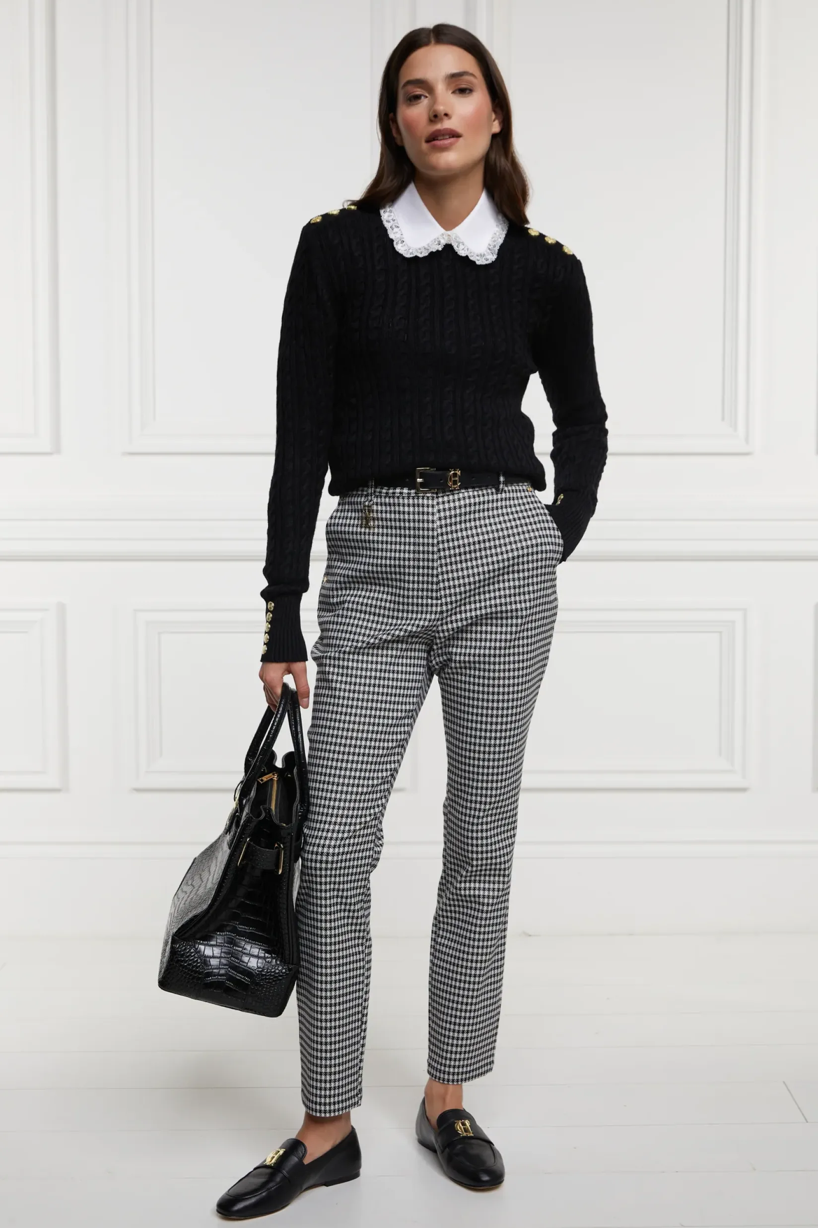 Holland Cooper Trousers|Workwear Wardrobe-Charlton Trousers Houndstooth Gold