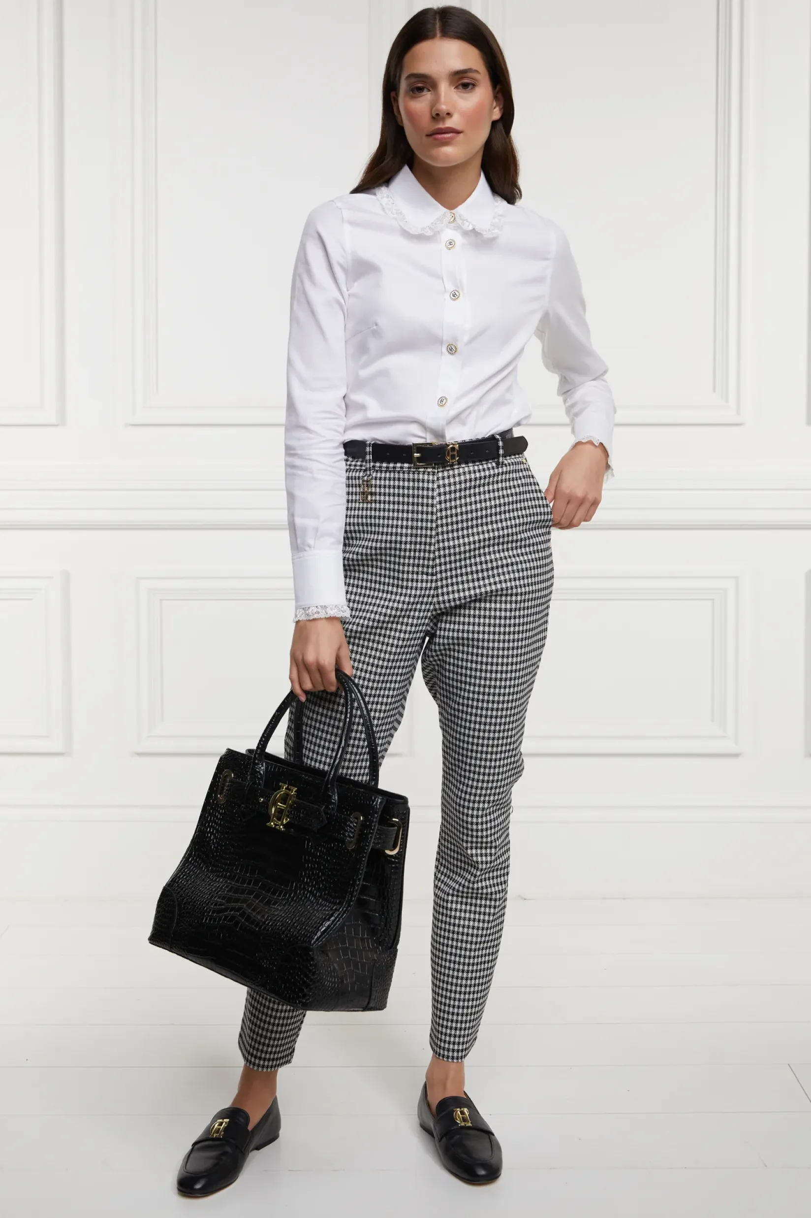 Holland Cooper Trousers|Workwear Wardrobe-Charlton Trousers Houndstooth Gold