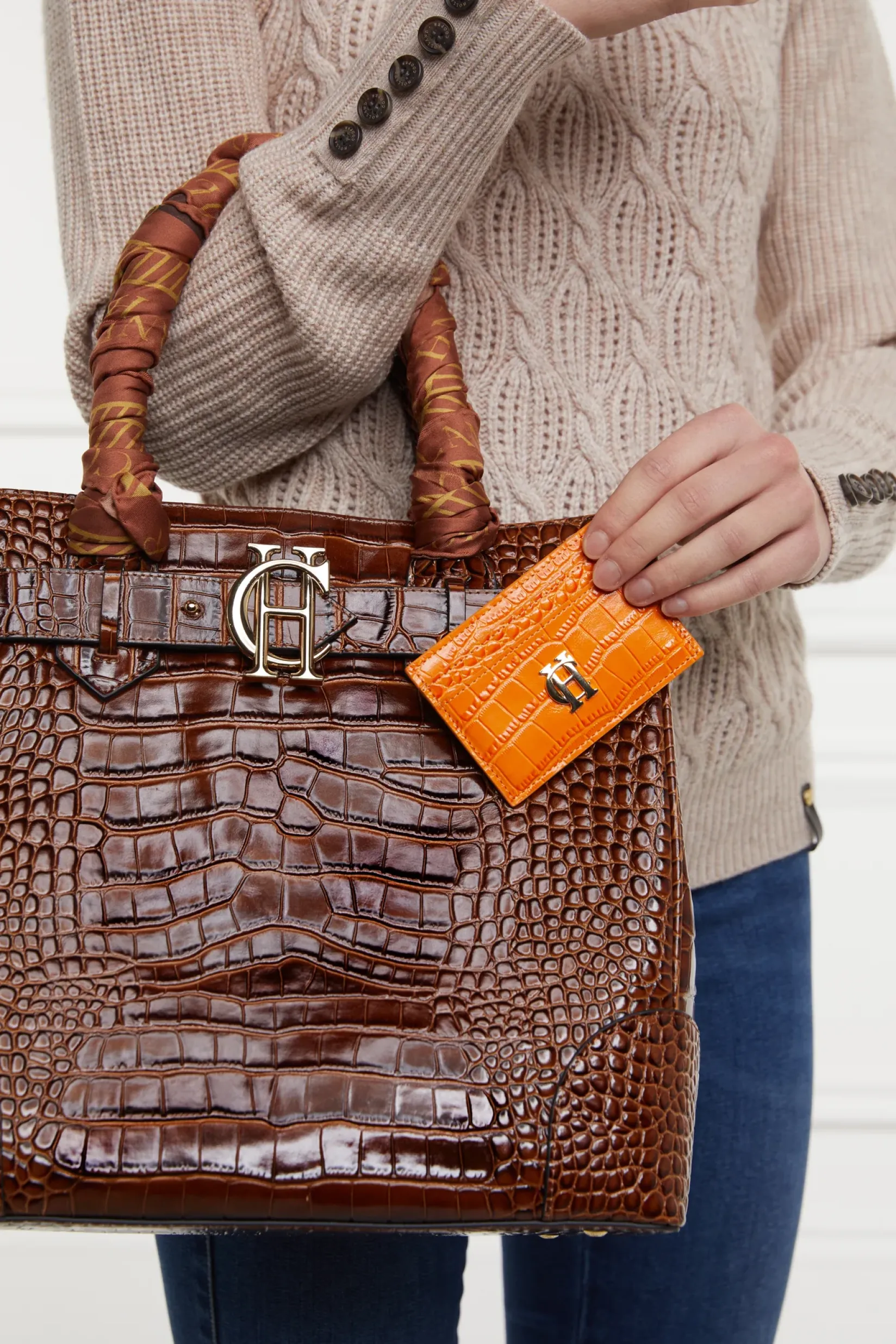 Holland Cooper Small Leather Goods|Small Leather Goods-Chelsea Card Holder Orange Croc