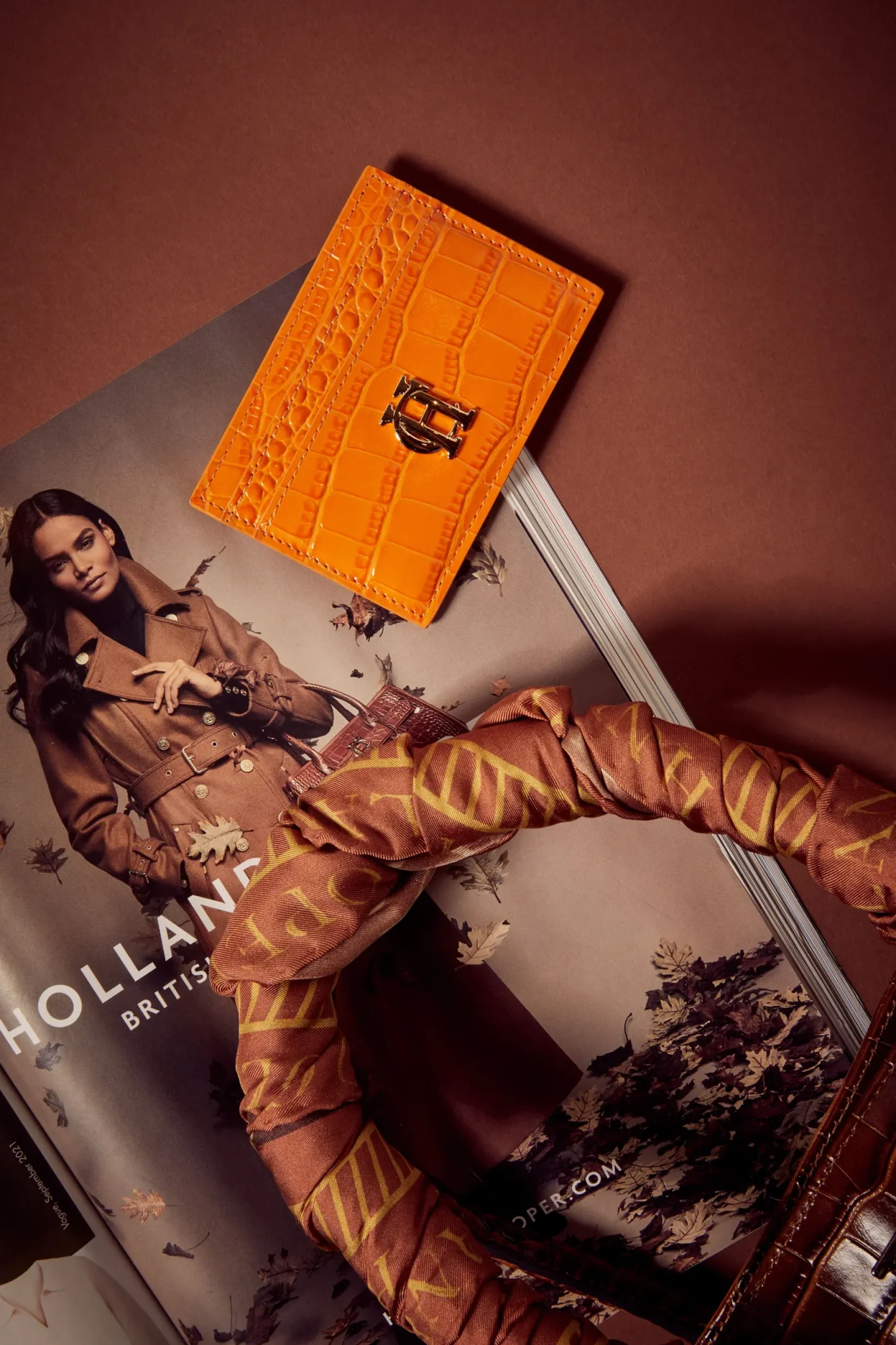 Holland Cooper Small Leather Goods|Small Leather Goods-Chelsea Card Holder Orange Croc