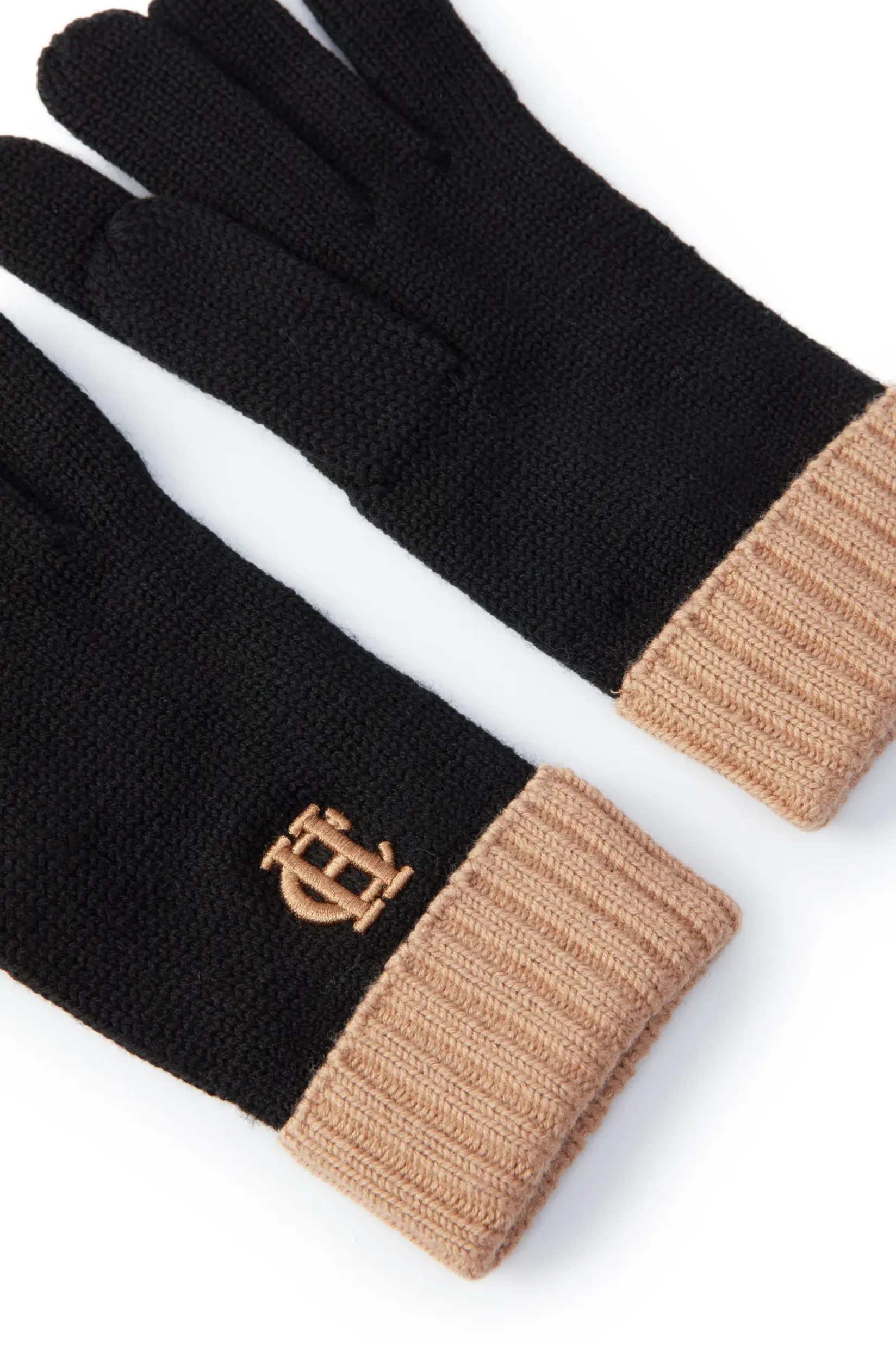 Holland Cooper Accessories|Shop Women-Chelsea Logo Knitted Gloves Black Tan