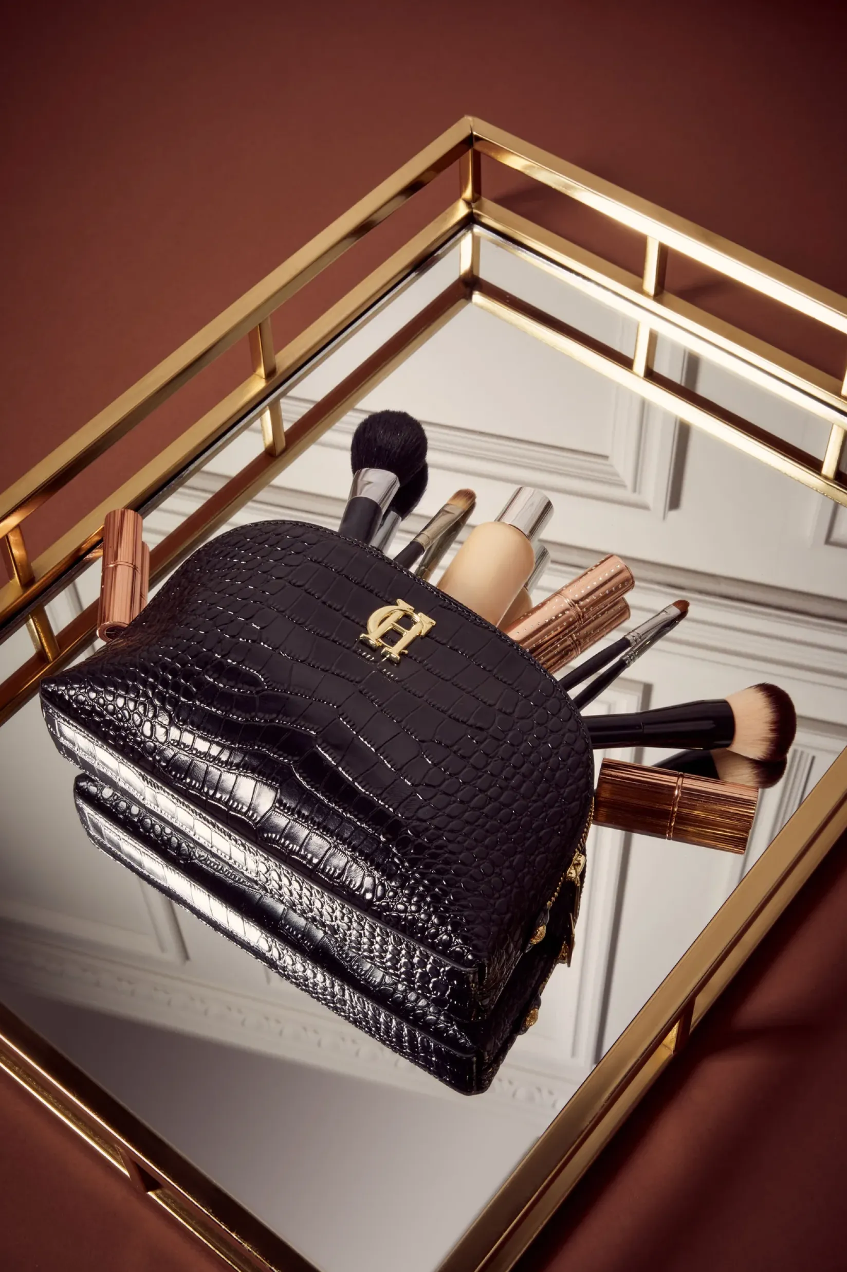 Holland Cooper The Perfect Gesture|Gifts For Her-Chelsea Makeup Bag Black Croc
