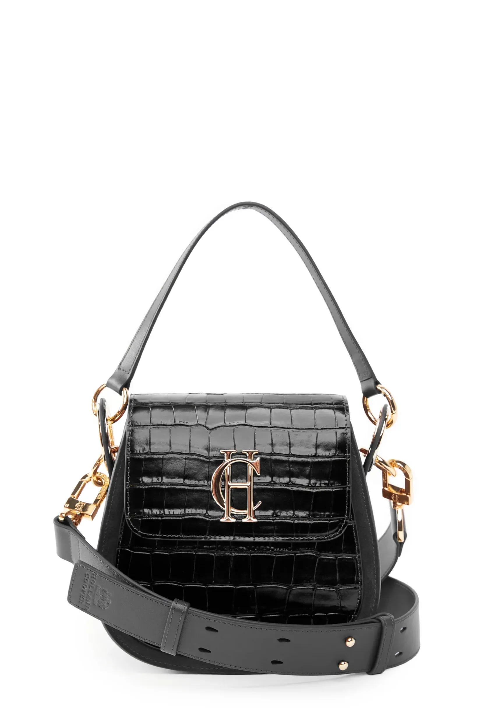 Holland Cooper Crossbody Bags|Bags-Chelsea Saddle Bag Black Croc