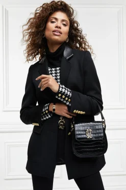 Holland Cooper Crossbody Bags|Bags-Chelsea Saddle Bag Black Croc