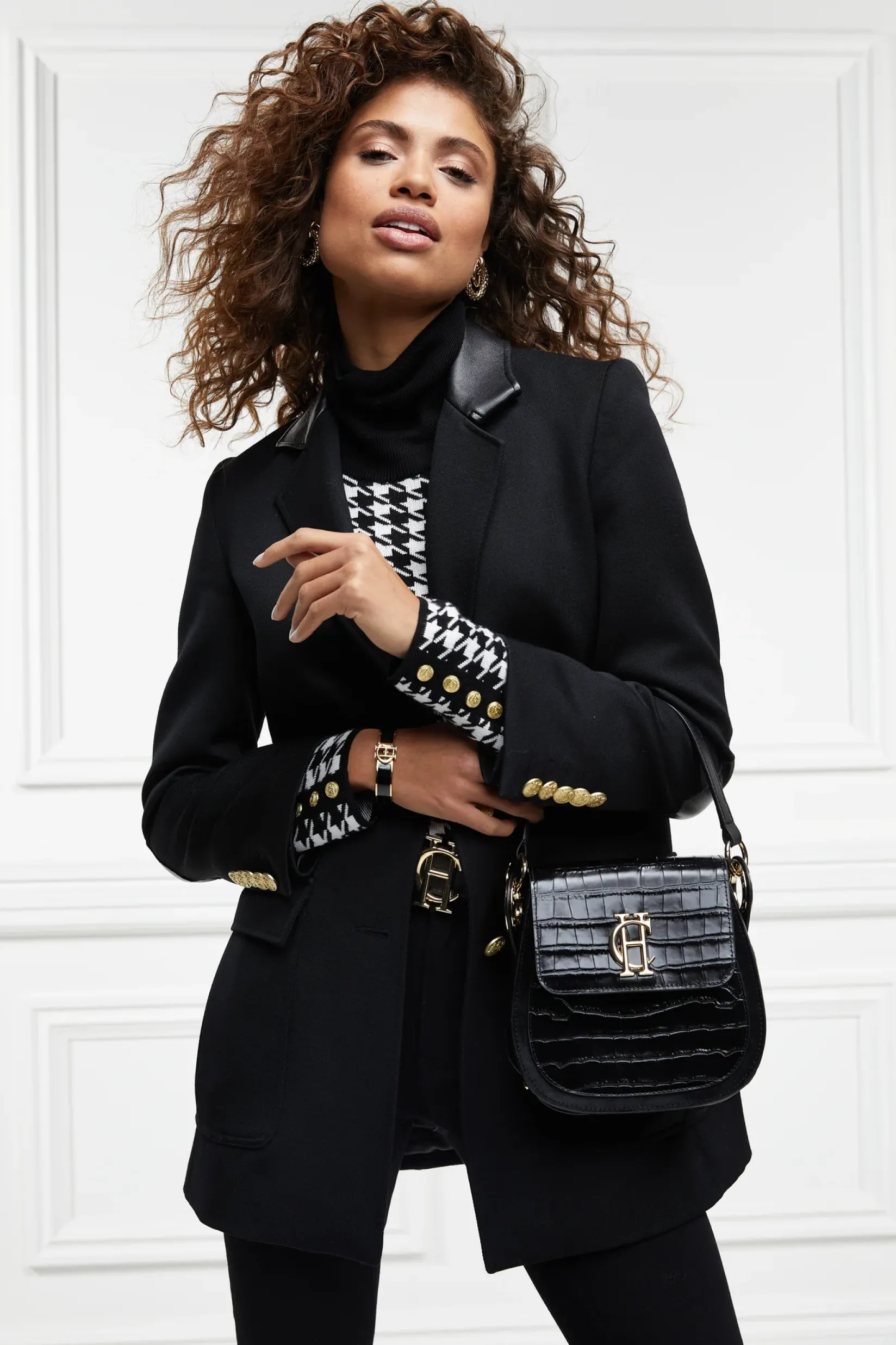 Holland Cooper Crossbody Bags|Bags-Chelsea Saddle Bag Black Croc