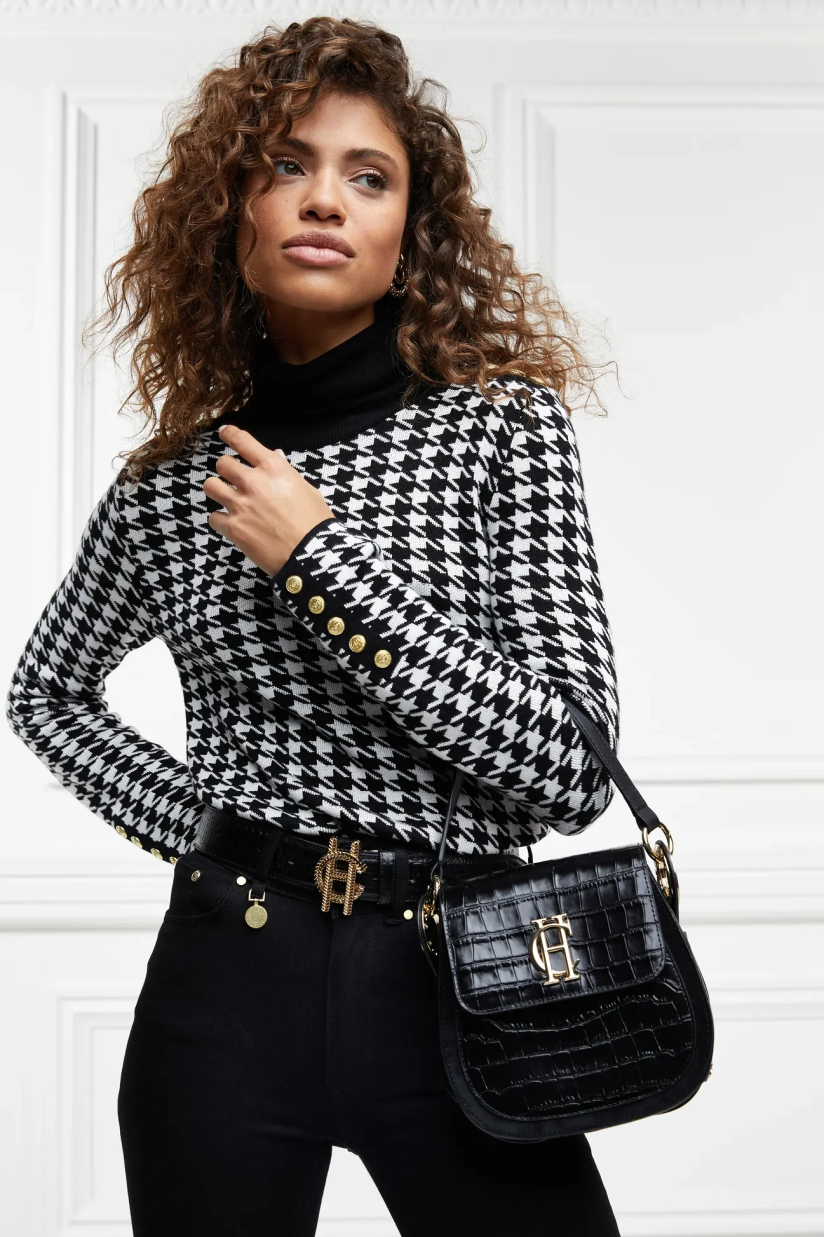 Holland Cooper Crossbody Bags|Bags-Chelsea Saddle Bag Black Croc