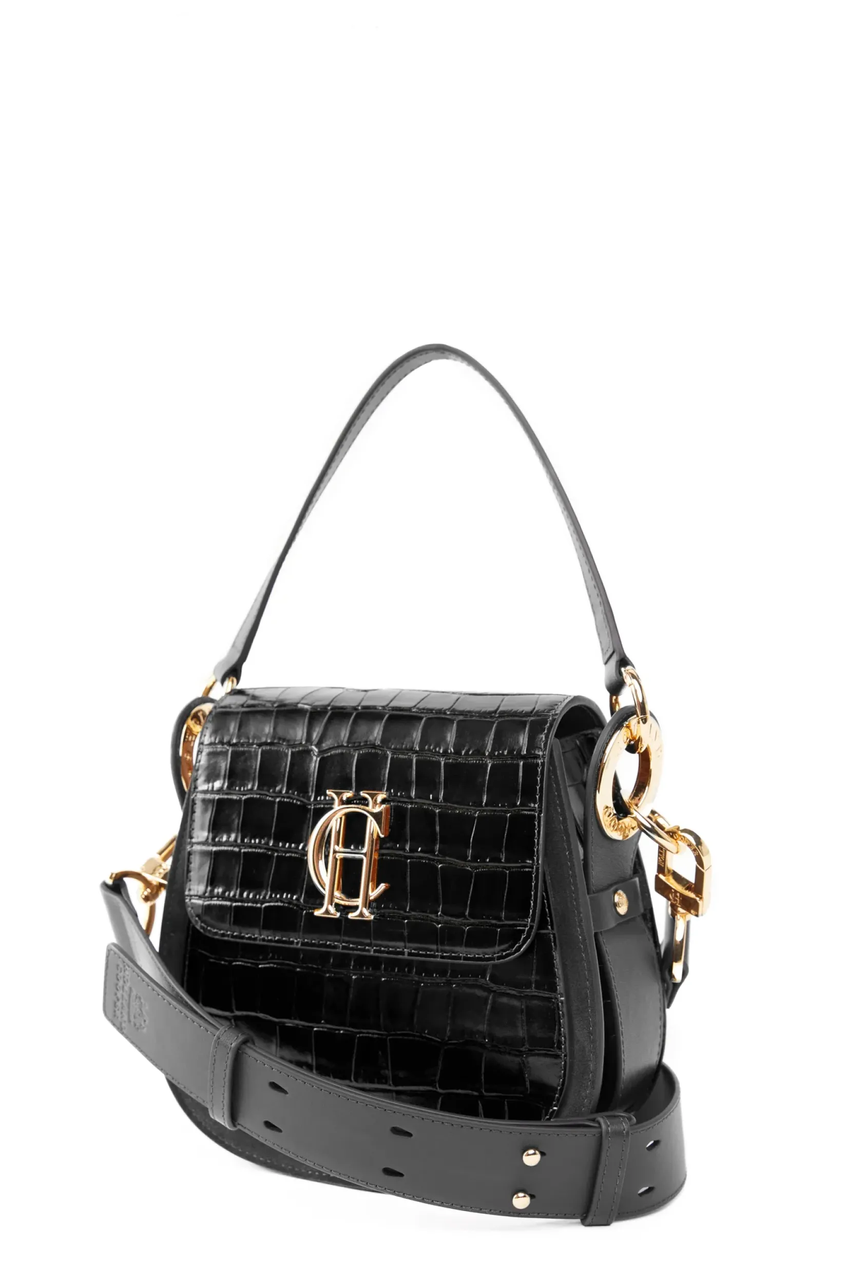 Holland Cooper Crossbody Bags|Bags-Chelsea Saddle Bag Black Croc