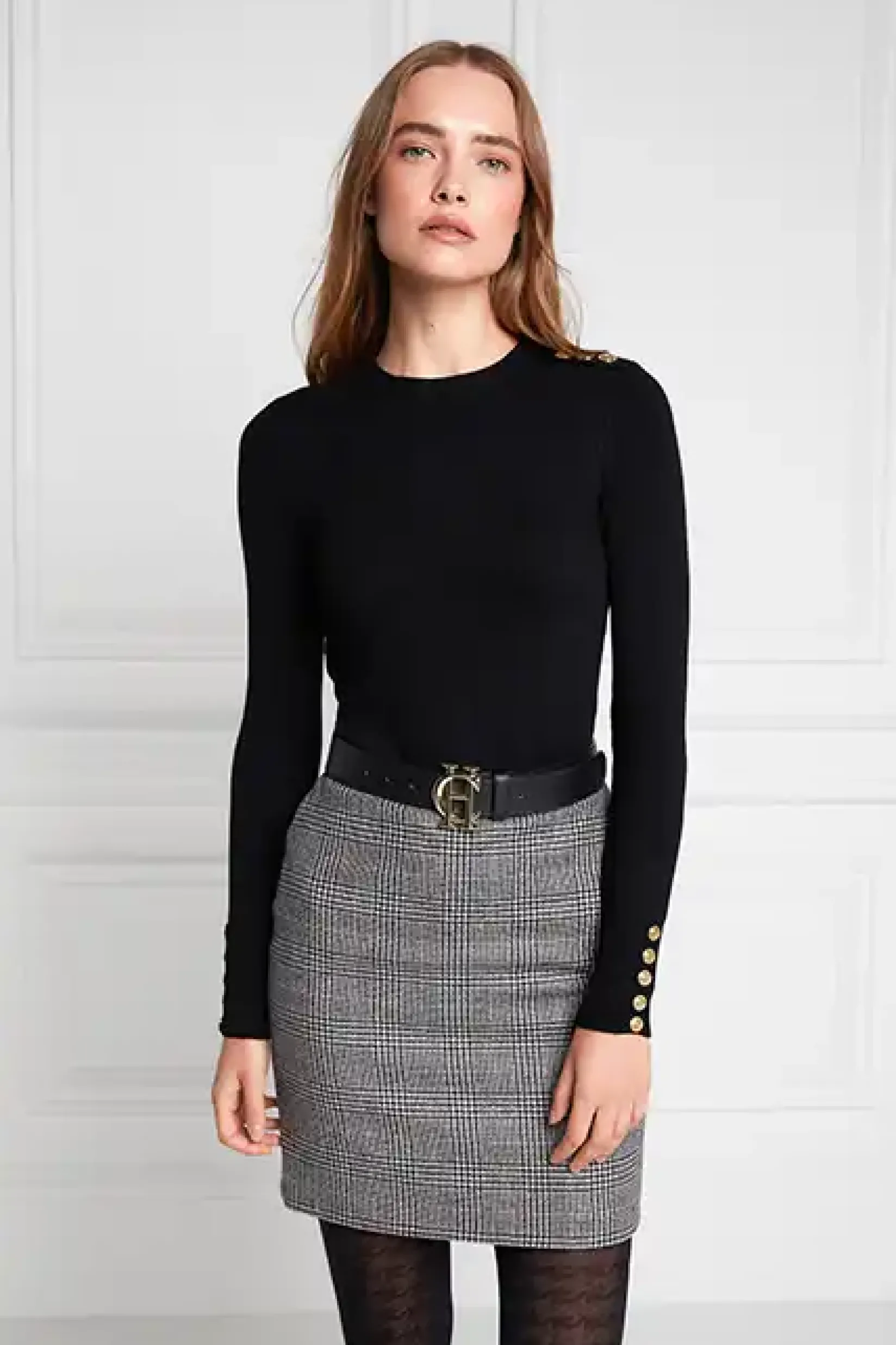 Holland Cooper Skirts-Chelsea Skirt Prince of Wales Black