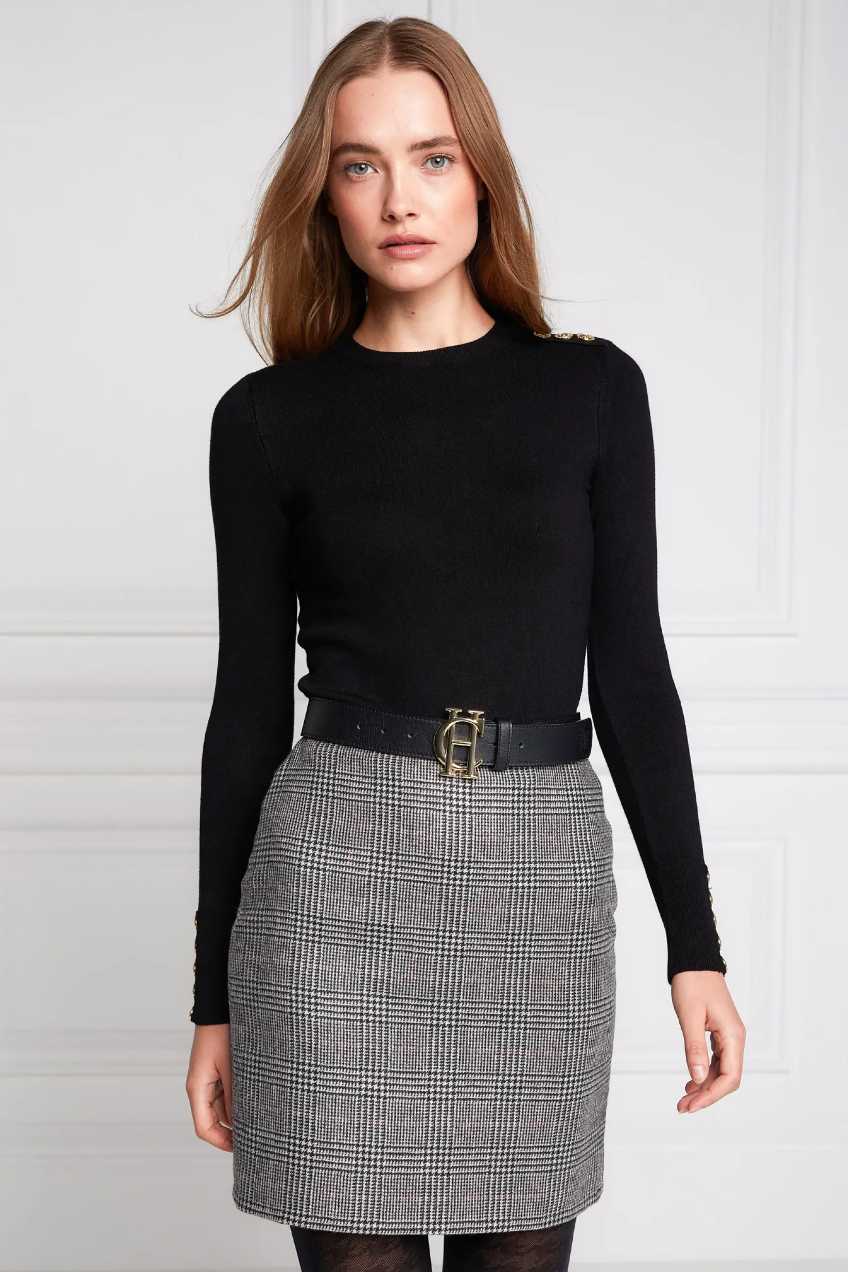 Holland Cooper Skirts-Chelsea Skirt Prince of Wales Black